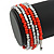 Coral Orange Glass Bead, Silver Acrylic Bead Multistrand Coiled Flex Bracelet - Adjustable - view 2