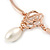 Romantic CZ Rose with Dangling Pearl Bracelet In Rose Gold Metal - 15cm L/ 3cm Ext (For Small Wrist) - view 3