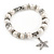 10mm Freshwater Pearl With Starfish Charm and Silver Tone Metal Rings Stretch Bracelet - 18cm L