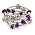 Purple Shell Nugget, Mirrored Ball Bead Multistrand Flex Bracelet - Medium