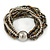 Multistrand Glass and Plastic Bead Flex Bracelet with a Ball (Silver/ Grey/ Bronze) - 18cm L