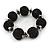 Chunky Black Glass Bead Ball Stretch Bracelet - 19cm L