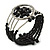 Black Acrylic Bead Wristwatch Style Flex Cuff Bracelet - 19cm L