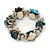 Blue/ Natural Sea Shell Silver Tone Acrylic Bead Flex Bracelet - 18cm L