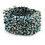 Wide Glass Bead Flex Bracelet (Light Blue/ White) - 18cm L/ Medium
