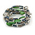 Multstrand Glass, Shell, Acrylic Bead Coiled Flex Bracelet (Green, Hematite, Silver) - Adjustable