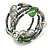 Multstrand Glass, Shell, Acrylic Bead Coiled Flex Bracelet (Green, Hematite, Silver) - Adjustable - view 5