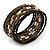 Dark Brown/ Black/ Silver Glass/ Acrylic Bead Multistrand Coiled Flex Bracelet - Adjustable