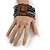 Black/ Grey Glass Bead Multistrand Flex Bracelet With Wooden Closure - 19cm L - view 3