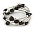 Multistrand Black Acrylic Heart Bead Coiled Flex Bracelet In Silver Tone - Adjustable - view 3