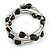 Multistrand Black Acrylic Heart Bead Coiled Flex Bracelet In Silver Tone - Adjustable - view 4