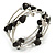 Multistrand Black Acrylic Heart Bead Coiled Flex Bracelet In Silver Tone - Adjustable
