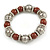 Brown Ceramic and Silver Tone Mirrored Ball Bead with Wire Flex Bracelet - 18cm L