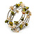 Olive Green/ Natural Shell Nugget Multistrand Coiled Flex Bracelet in Silver Tone - Adjustable