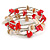 Red/ Natural Shell Nugget Multistrand Coiled Flex Bracelet in Silver Tone - Adjustable - view 3