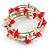 Red/ Natural Shell Nugget Multistrand Coiled Flex Bracelet in Silver Tone - Adjustable - view 4