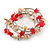 Red/ Natural Shell Nugget Multistrand Coiled Flex Bracelet in Silver Tone - Adjustable - view 5