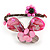 Pink Sea Shell Bead Butterfly Silver Wire Flex Cuff Bracelet - Adjustable - view 3