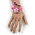 Pink Sea Shell Bead Butterfly Silver Wire Flex Cuff Bracelet - Adjustable - view 2
