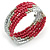 Сrimson Glass and Silver Acrylic Bead Multistrand Coiled Flex Bracelet - Adjustable - view 4