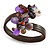 Semiprecious Stone Floral Silver Tone Wire Brown Leather Flex Bracelet (Purple) - Adjustable