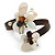 Semiprecious Stone Floral Silver Tone Wire Brown Leather Flex Bracelet (Brown, White) - Adjustable - view 4