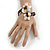 Semiprecious Stone Floral Silver Tone Wire Brown Leather Flex Bracelet (Brown, White) - Adjustable - view 2