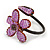 Pink Lilac Glass Bead Flower Copper Wire Flex Cuff Bracelet - Adjustable - view 5