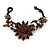 Handmade Leather Flower Semiprecious Bead Cotton Cord Bracelet (Brown) - 15cm L - for smaller wrists