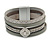 Stylish Grey Textured Faux Leather with Crystal Detailing Magnetic Bracelet In Silver Finish - 18cm L - view 8