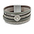 Stylish Grey Textured Faux Leather with Crystal Detailing Magnetic Bracelet In Silver Finish - 18cm L - view 2