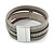 Stylish Grey Textured Faux Leather with Crystal Detailing Magnetic Bracelet In Silver Finish - 18cm L - view 6