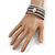 Stylish Grey Textured Faux Leather with Crystal Detailing Magnetic Bracelet In Silver Finish - 18cm L - view 4