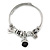 Fancy Charm (Elephant, Crystal Beads) Flex Twisted Cable Cuff Bracelet In Silver Tone Metal - Adjustable - 17cm L