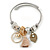 Fancy Charm (Tassel, Leaf, Crystal Bead) Flex Twisted Cable Cuff Bracelet In Silver Tone Metal - Adjustable - 17cm L