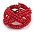 Wide Red Glass Bead Plaited Flex Cuff Bracelet - Adjustable