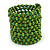 Wide Wood and Glass Bead Coil Flex Bracelet In Green - Adjustable