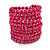 Wide Wood and Glass Bead Coil Flex Bracelet In Pink - Adjustable