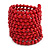 Wide Wood and Glass Bead Coil Flex Bracelet In Red - Adjustable