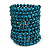 Wide Teal Wood and Light Blue Glass Bead Coil Flex Bracelet - Adjustable