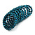 Wide Teal Wood and Light Blue Glass Bead Coil Flex Bracelet - Adjustable - view 5