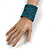 Wide Teal Wood and Light Blue Glass Bead Coil Flex Bracelet - Adjustable - view 2
