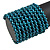 Wide Teal Wood and Light Blue Glass Bead Coil Flex Bracelet - Adjustable - view 3