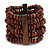 Wide Wooden Bead Flex Bracelet In Brown - 19cm L - Adjustable