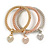 Set Of 3 Thick Mesh Flex Bracelets with Heart/ Keylock Charm in Gold/ Silver/ Rose Gold - 19cm L - view 2