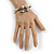 Trendy Ceramic, Glass and Semiprecious Bead, Gold/ Silver Tone Metal Rings, Charm Flex Bracelet (Grey, Cream) - 18cm L - view 2