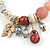 Trendy Ceramic, Glass and Semiprecious Bead, Gold/ Silver Tone Metal Rings, Charm Flex Bracelet (Pink, Red, Cream) - 18cm L - view 3