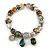 Trendy Glass and Semiprecious Bead, Gold Tone Metal Rings Flex Bracelet (Green, Grey, Olive)) - 18cm L