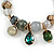 Trendy Glass and Semiprecious Bead, Gold Tone Metal Rings Flex Bracelet (Green, Grey, Olive)) - 18cm L - view 4