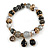 Trendy Glass and Semiprecious Bead, Gold Tone Metal Rings Flex Bracelet (Black, Grey) - 18cm L